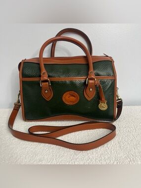 Dooney Bourke Satchel Handbag Green Leather Tan Trim Satchel